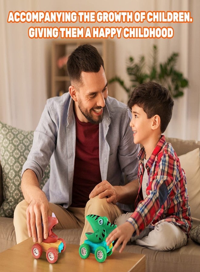 ARNIYAVALA سيارات ألعاب الديناصورات من أرنيافالا للأطفال الصغار من عمر سنة إلى ثلاث سنوات، عبوة من 3 شاحنات ديناصورات تعمل بالضغط للأطفال الرضع، ألعاب سيارات هدية عيد ميلاد للأولاد والبنات من عمر 18 شهرًا فما فوق - Image 5